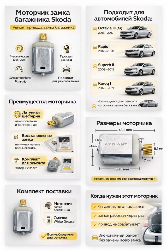 Моторчик замка багажника Skoda Octavia III (A7) / Rapid I / Superb II / Karoq I